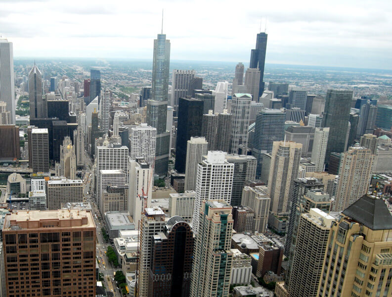 an aerial view of the Chicago skyline