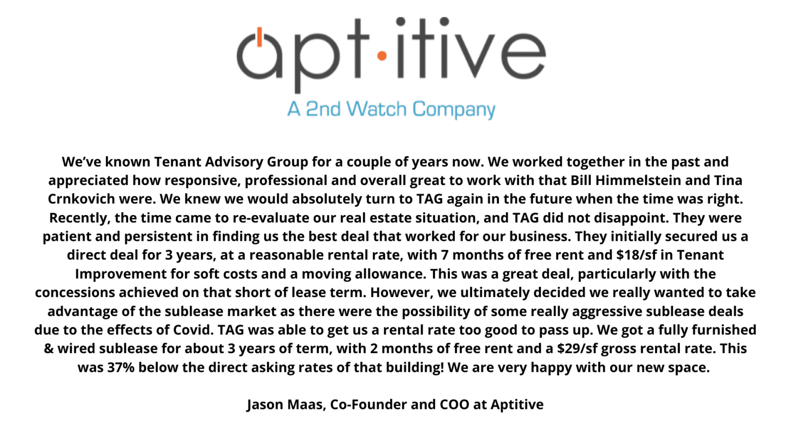Aptitive logo and tenant advisory testimonial Aptitive logo and tenant advisory testimonial