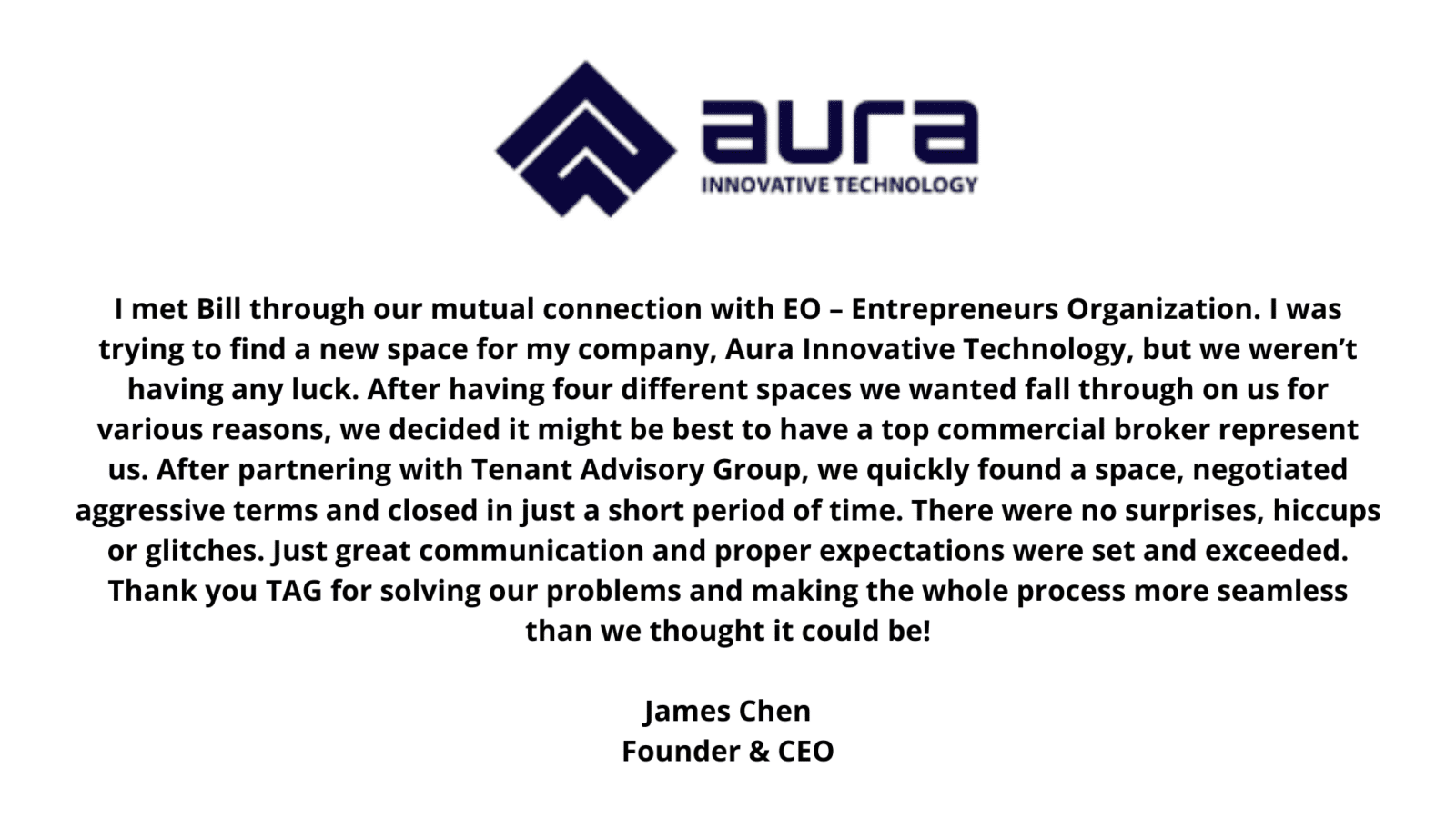 Aura Innovative Technology logo with testimonial Aura Innovative Technology logo with testimonial