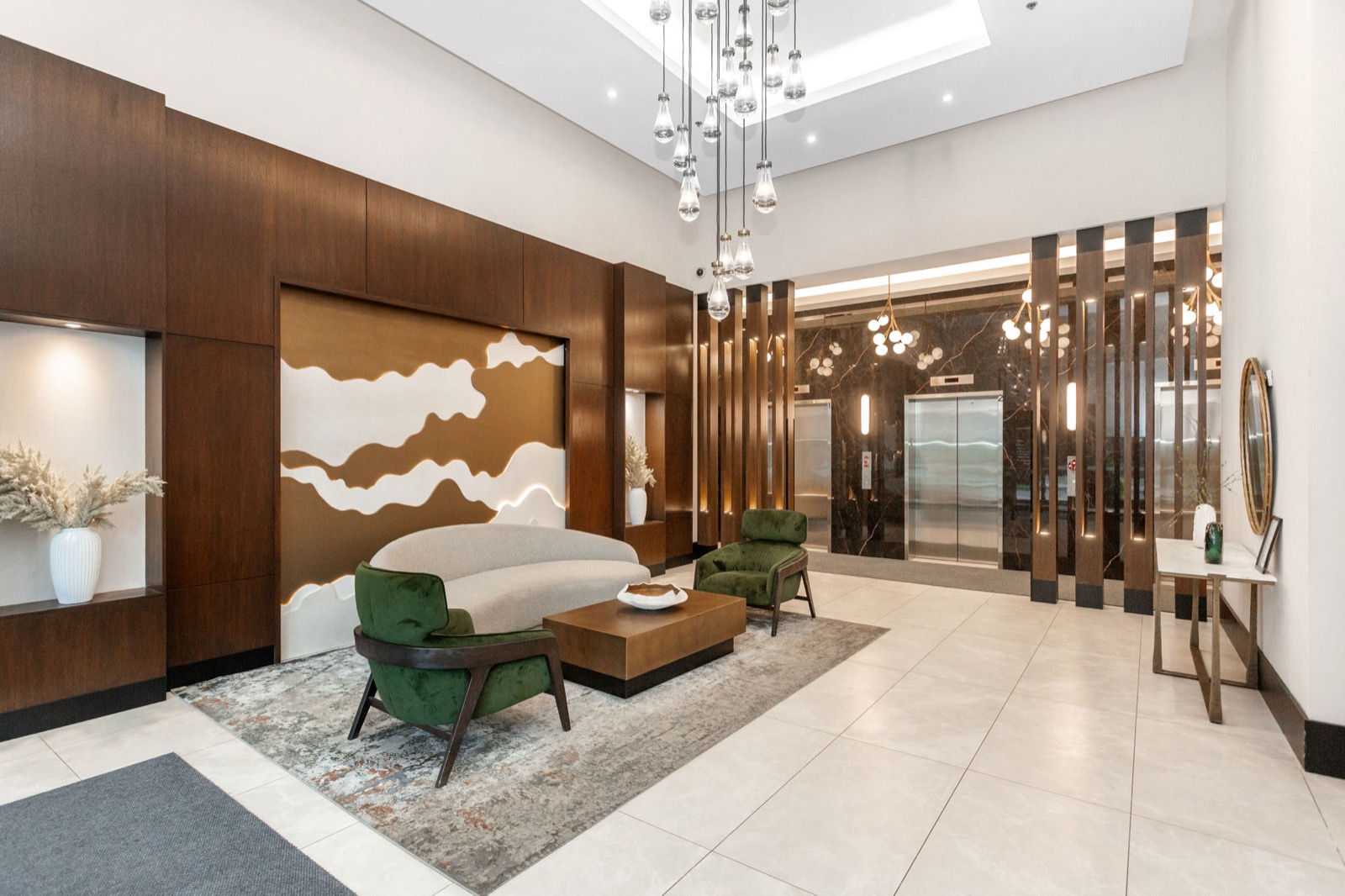 The lobby of a modern office building